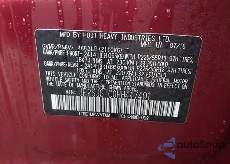 2017 Subaru Forester 2.0Xt Touring z USA, uszkodzony, nr VIN JF2SJGTC0HH447401